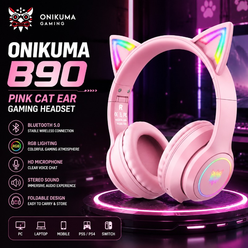 Gaming Headset With Mic Rgb - سماعة ألعاب أونيكوما B90 وردية بتصميم