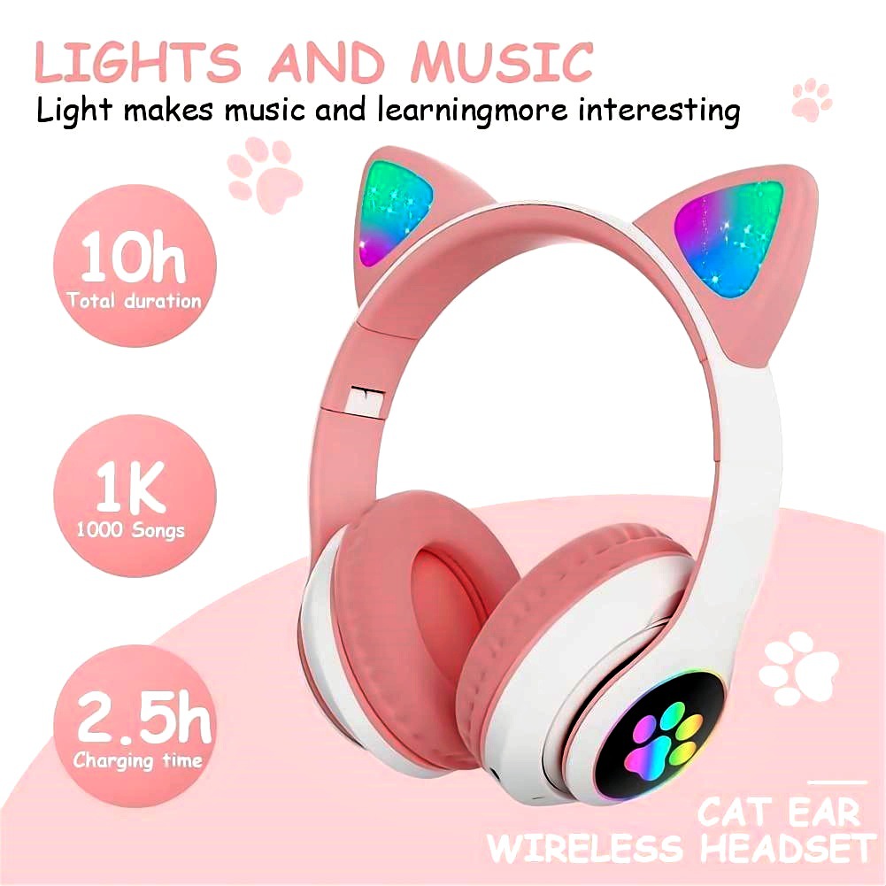 Anc Wireless Over Ear Headphones - STN-28 سماعات بلوتوث 5.0 لطيف القط