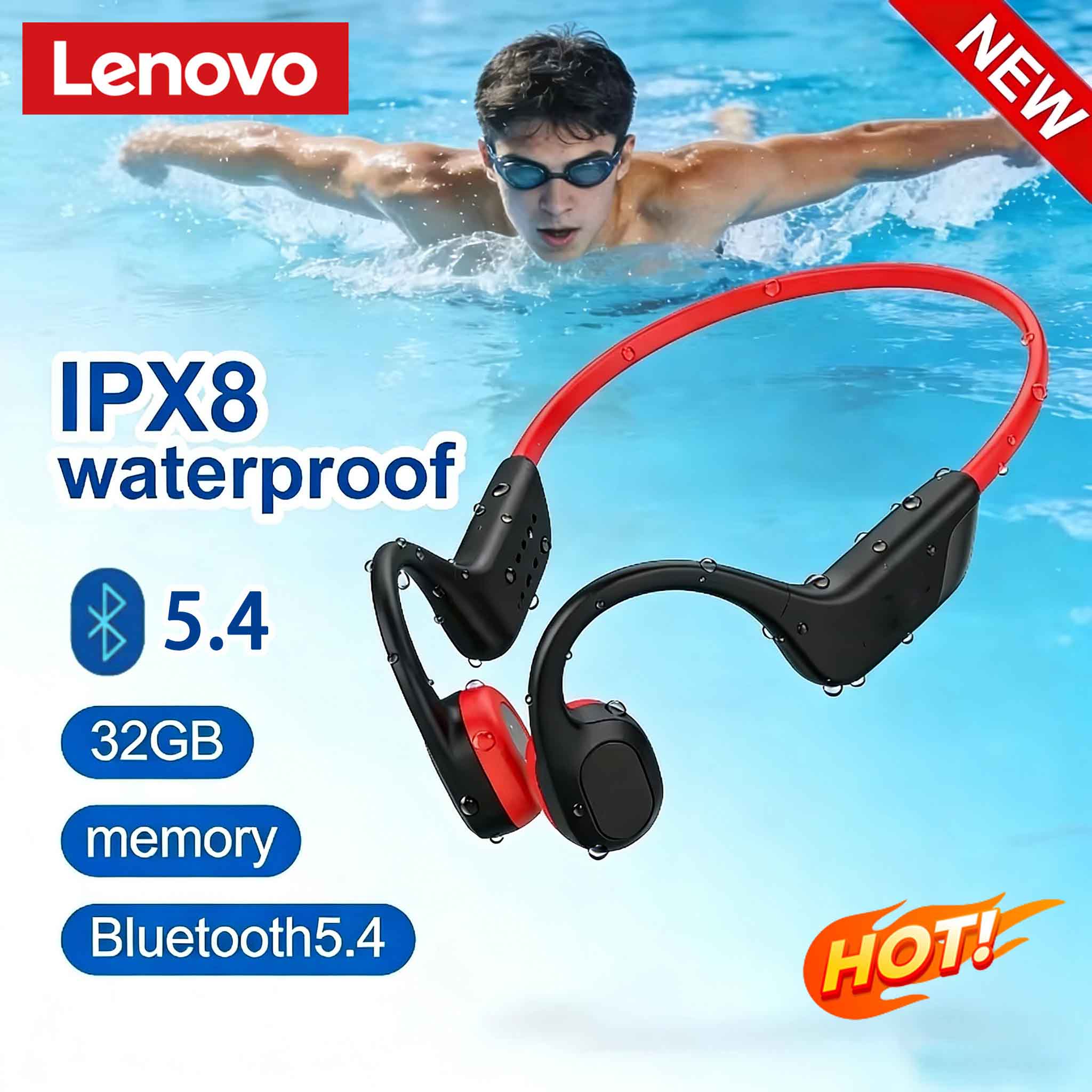 Bone Conduction Running Headphones - سماعة رأس لينوفو بتقنية التوصيل العظمي،