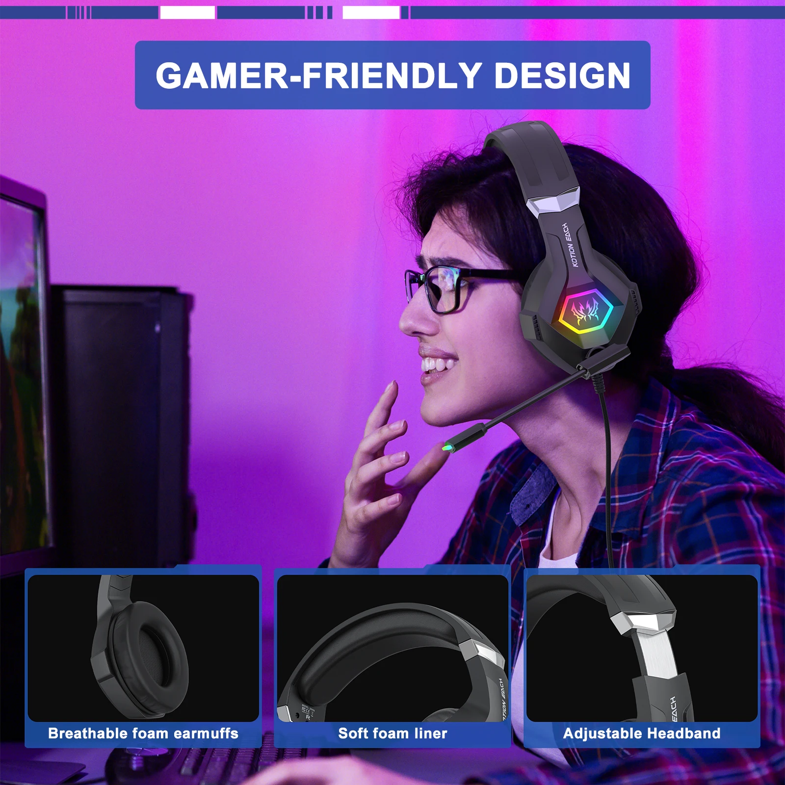 Gaming Headset With Mic Rgb - سماعة رأس سلكية للألعاب مع صوت