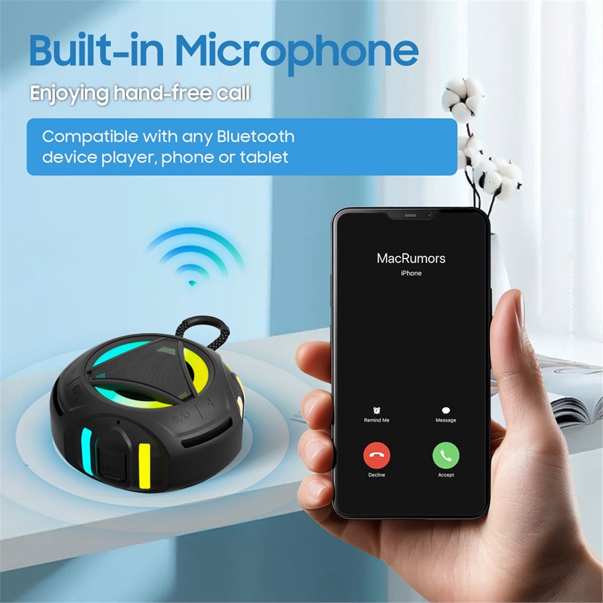 Portable Bluetooth Speaker Waterproof Ipx7 - مكبر صوت بلوتوث صغير للحمام مع