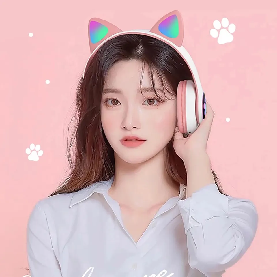 أحدث سماعات رأس لاسلكية STN-28 - مراجعة Cat Ear Bluetooth Headset Led وسعره