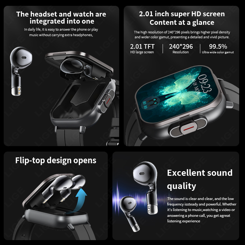 ساعة ذكية جديدة من LIGE 2 في 1 - مراجعة Tws Earbuds Bluetooth 5.3 وسعره