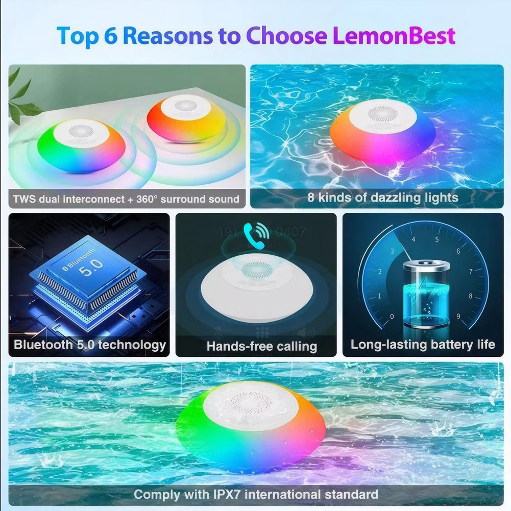 مكبر صوت عائم للمسبح مع أضواء  - مراجعة Portable Bluetooth Speaker Waterproof Ipx7 وسعره